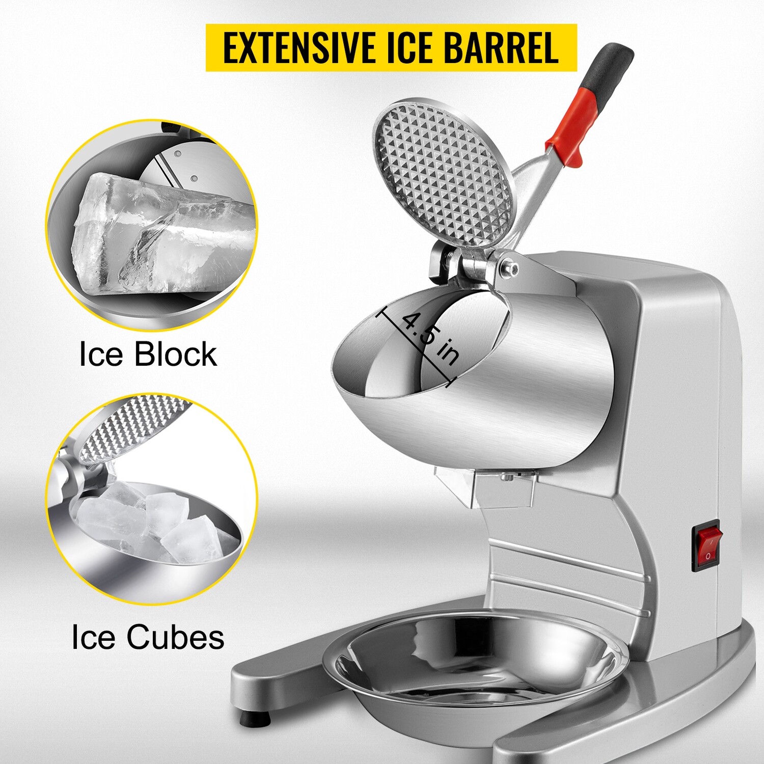 Ice Shaver Maker Electric Ice Crusher 300W Silver Snow Cone Machine, Produces 210lbs of Ice Per Hour for Refreshing Treats