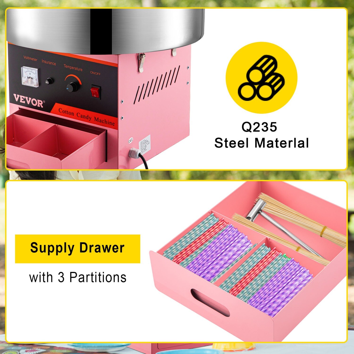 Professional Pink Cotton Candy Maker Electric Candy Cotton Machine 1030w