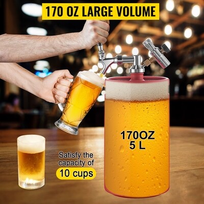 4L Pressurized Mini Keg Growler – Portable Draft Beer Dispenser, Ideal for Home Brewing and Outdoor Use