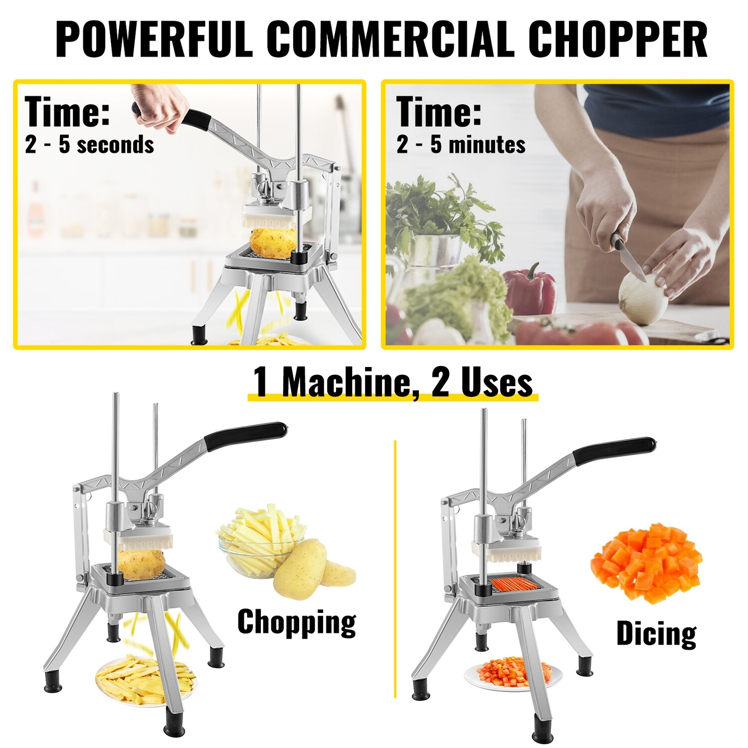Industrial Vegetable and Fruit Chopper Stainless Steel for Commercial Kitchen Food Preparation