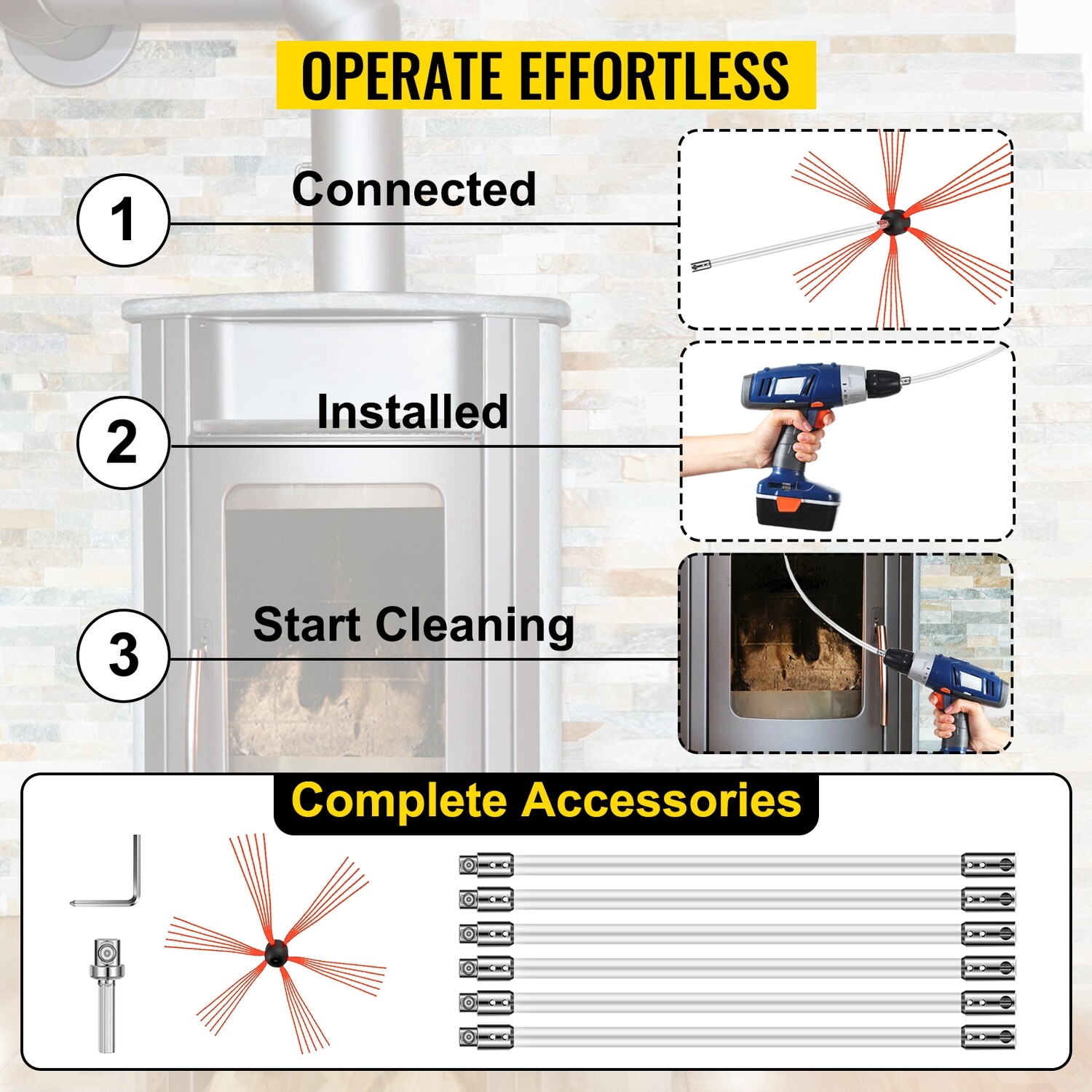 6m Chimney Sweep Tool Kit, 20FT Chimney Cleaning Brush Set for Home Use