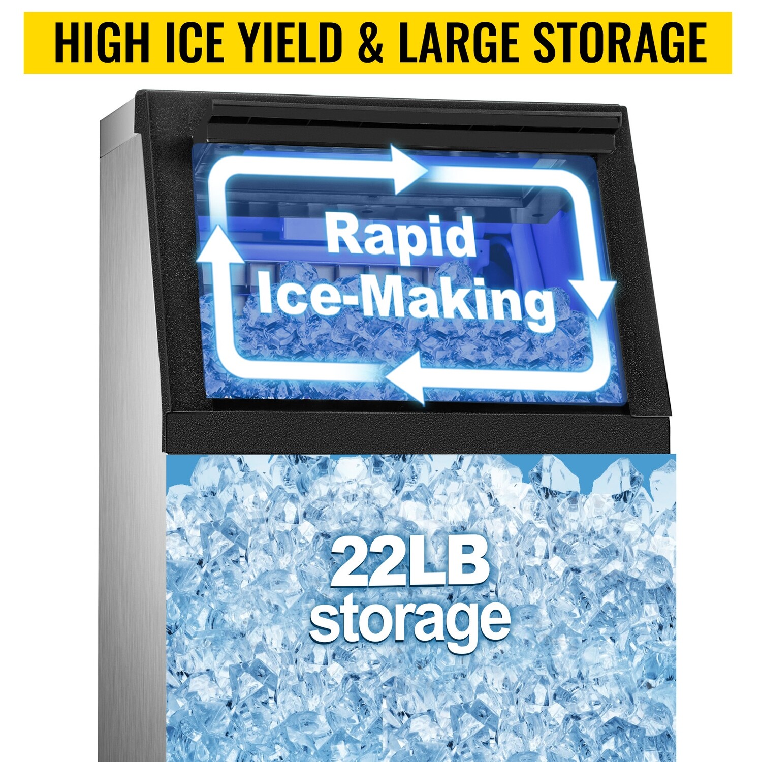 High-Capacity Commercial Ice Cube Maker – Stainless Steel, 45 Ice Trays, Produces 68kg/24h for Restaurants, Bars, and Catering