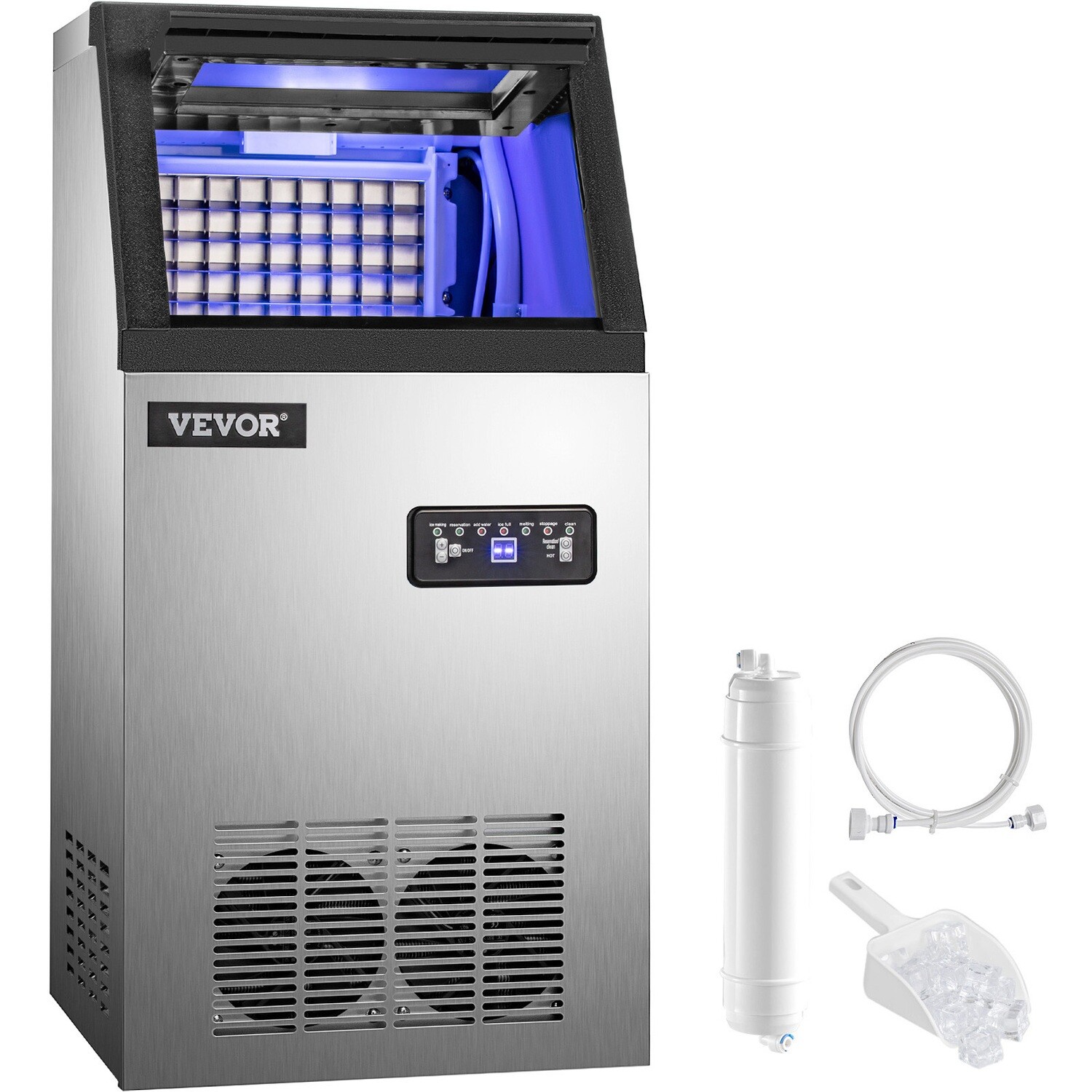 High-Capacity Commercial Ice Cube Maker – Stainless Steel, 45 Ice Trays, Produces 68kg/24h for Restaurants, Bars, and Catering
