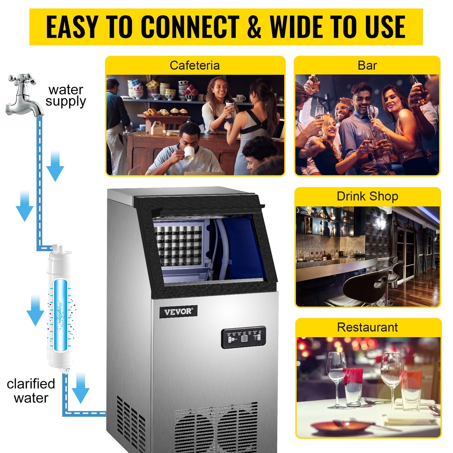 High-Capacity Commercial Ice Cube Maker – Stainless Steel, 45 Ice Trays, Produces 68kg/24h for Restaurants, Bars, and Catering