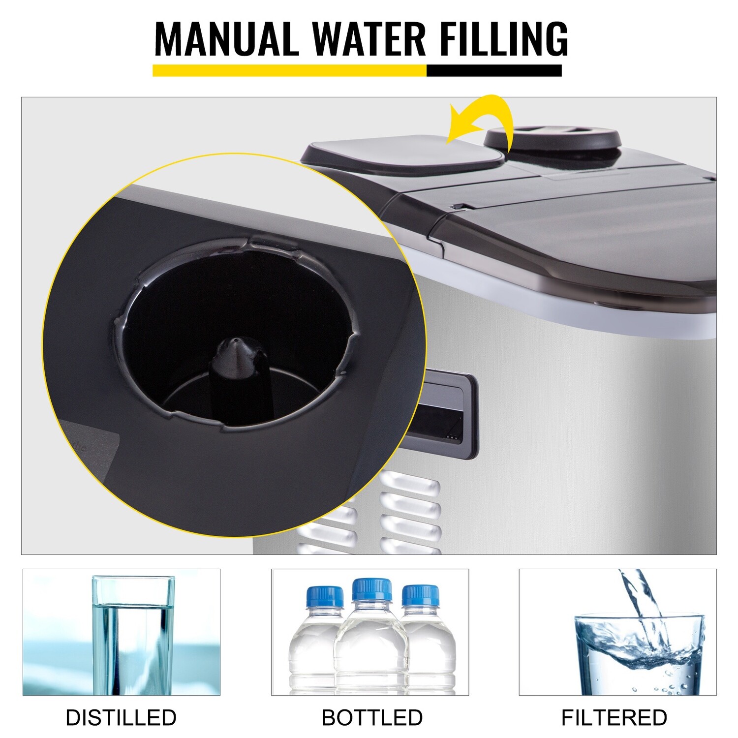 40lbs/18kg Countertop Stainless Steel Ice Maker - Produces 24 Ice Cubes in 1.1kg Storage Capacity - Compact Design for Home and Office Use