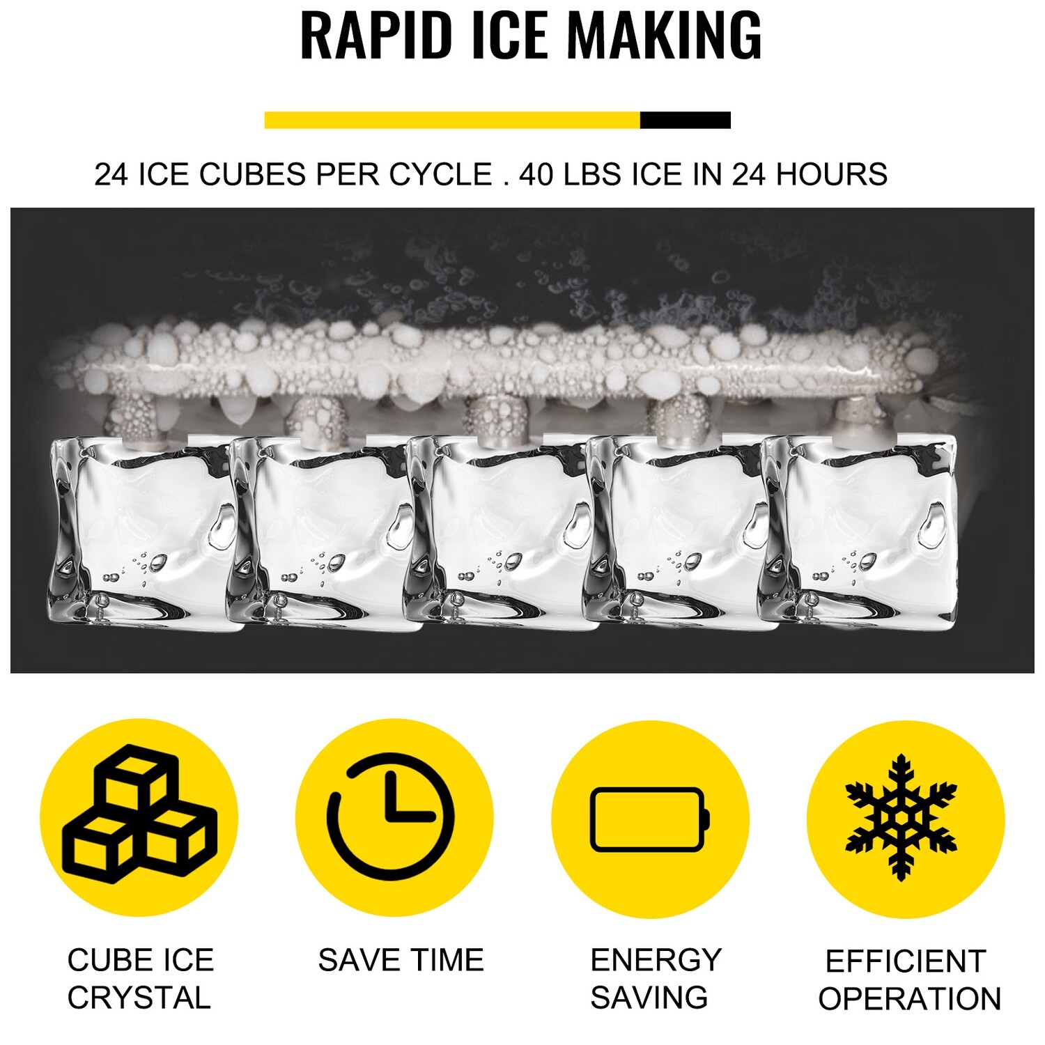 40lbs/18kg Countertop Stainless Steel Ice Maker - Produces 24 Ice Cubes in 1.1kg Storage Capacity - Compact Design for Home and Office Use