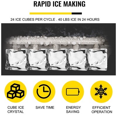 40lbs/18kg Countertop Stainless Steel Ice Maker - Produces 24 Ice Cubes in 1.1kg Storage Capacity - Compact Design for Home and Office Use