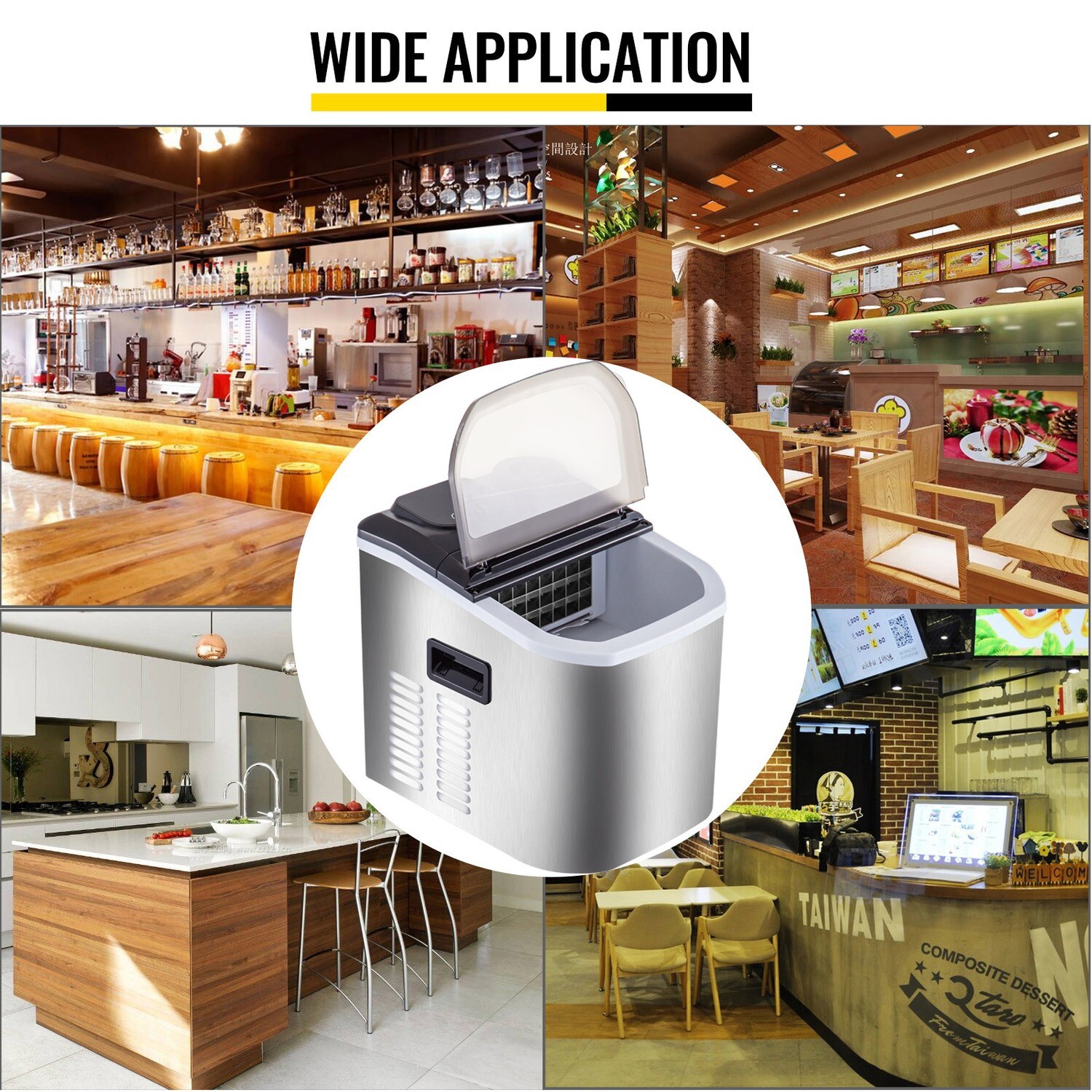 40lbs/18kg Countertop Stainless Steel Ice Maker - Produces 24 Ice Cubes in 1.1kg Storage Capacity - Compact Design for Home and Office Use