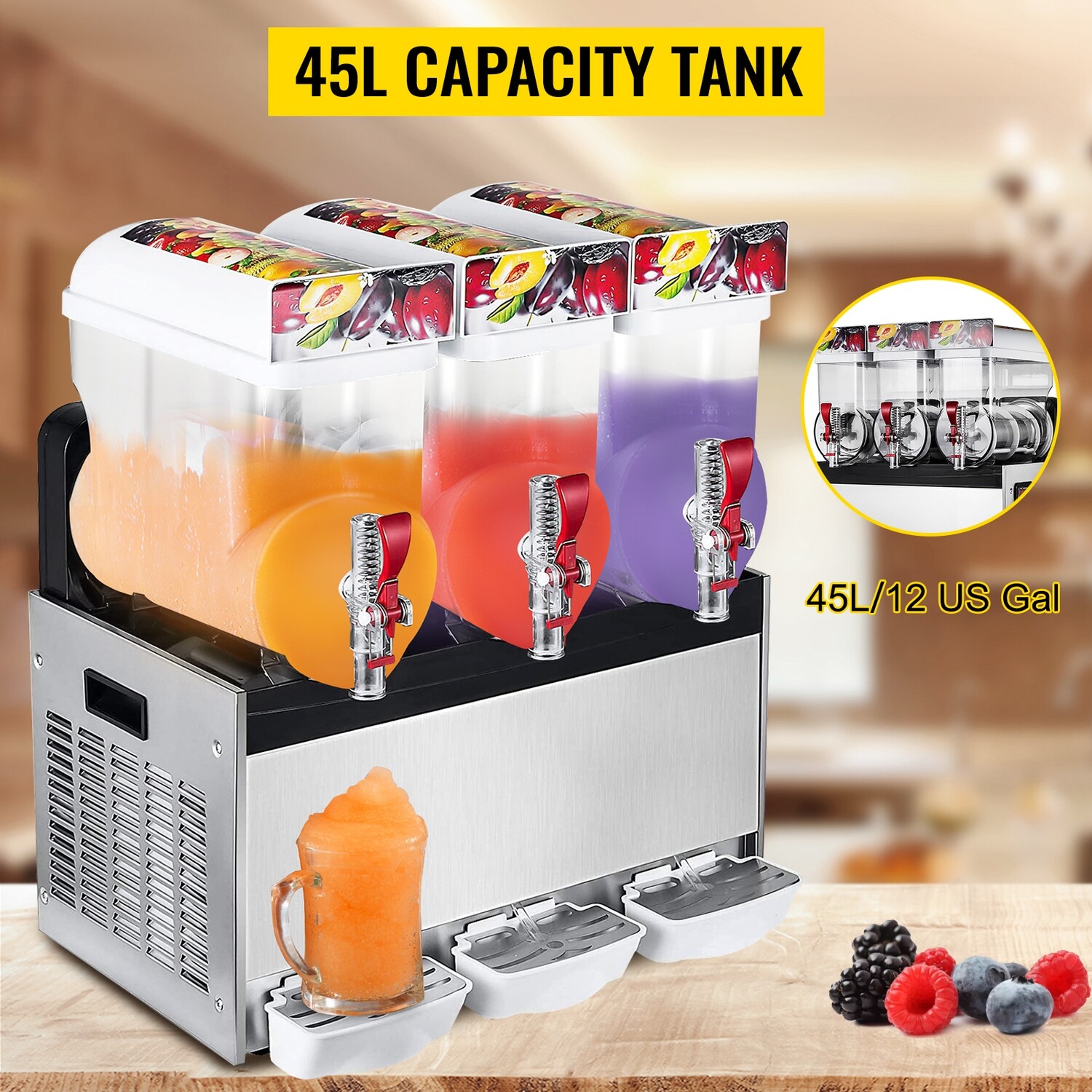 Commercial 1300W Low Noise Stainless Steel Margarita Smoothie Maker, 220V Frozen Drink Machine