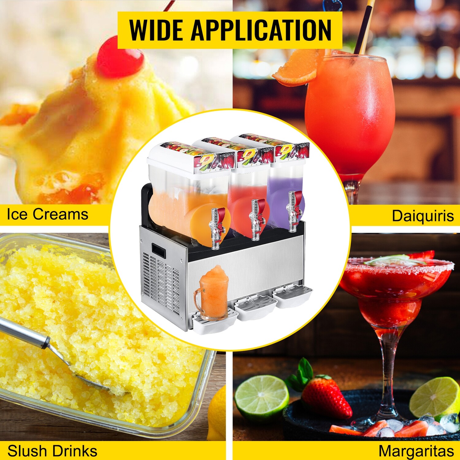 Commercial 1300W Low Noise Stainless Steel Margarita Smoothie Maker, 220V Frozen Drink Machine