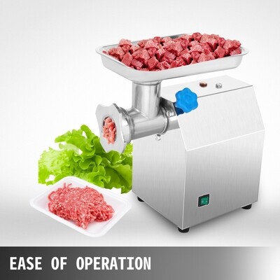 Commercial Electric Meat Grinder, 800W, 250kg/h Capacity, Stainless Steel, Ideal for Butcher Shops and Restaurants, Efficient and Easy to Clean.