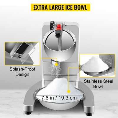 Electric Silver Ice Shaver Crusher Snow Cone Maker Machine with Dual Stainless Steel Blades