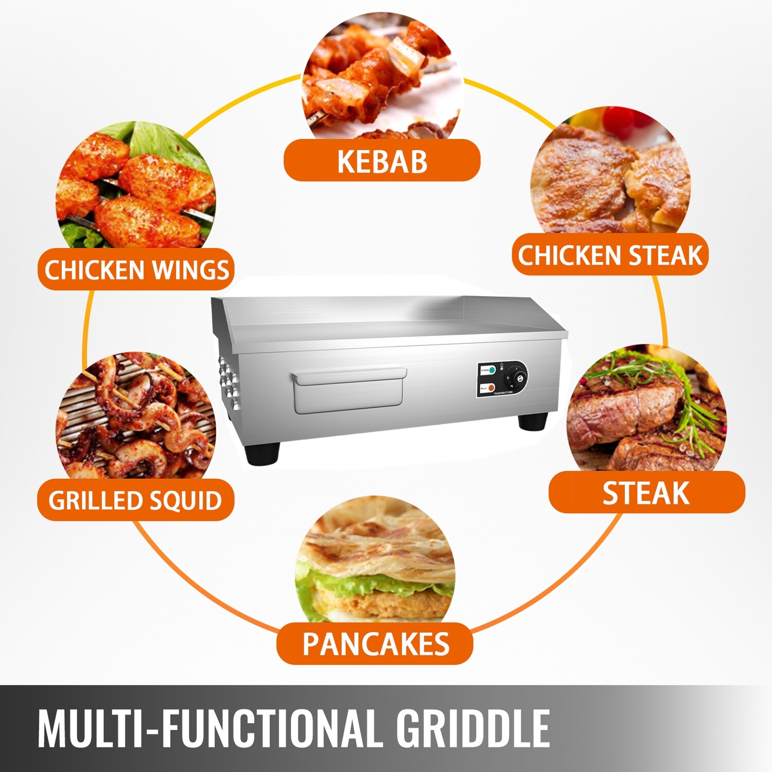 3kW 22-Inch Electric Griddle Hotplate - Commercial Flat Grill for Cooking Bacon, Eggs, and More - High-Powered Fryer for Restaurant and Food Service Use
