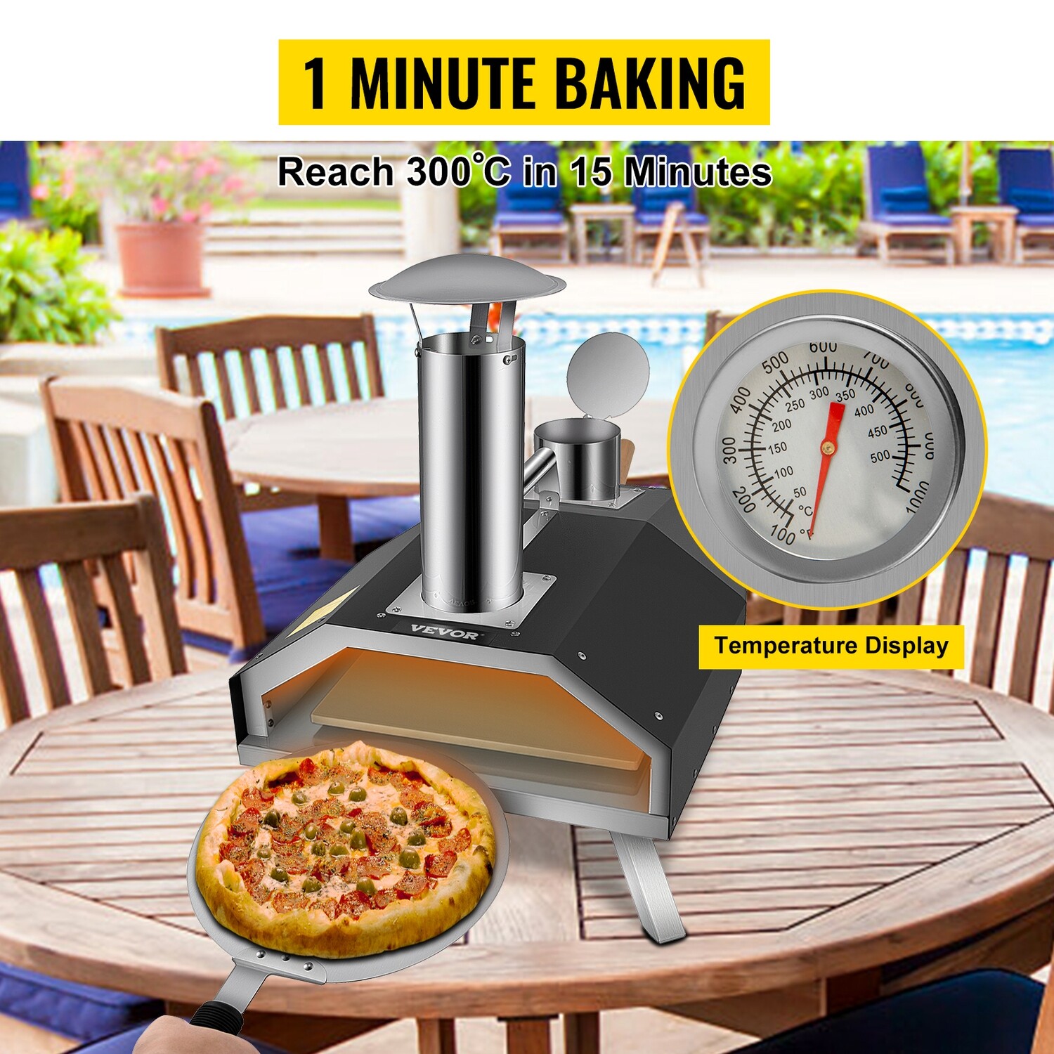 Portable Garden Outdoor Steel Folding Legs Wood Fired 12&quot; Stone Pizza Oven