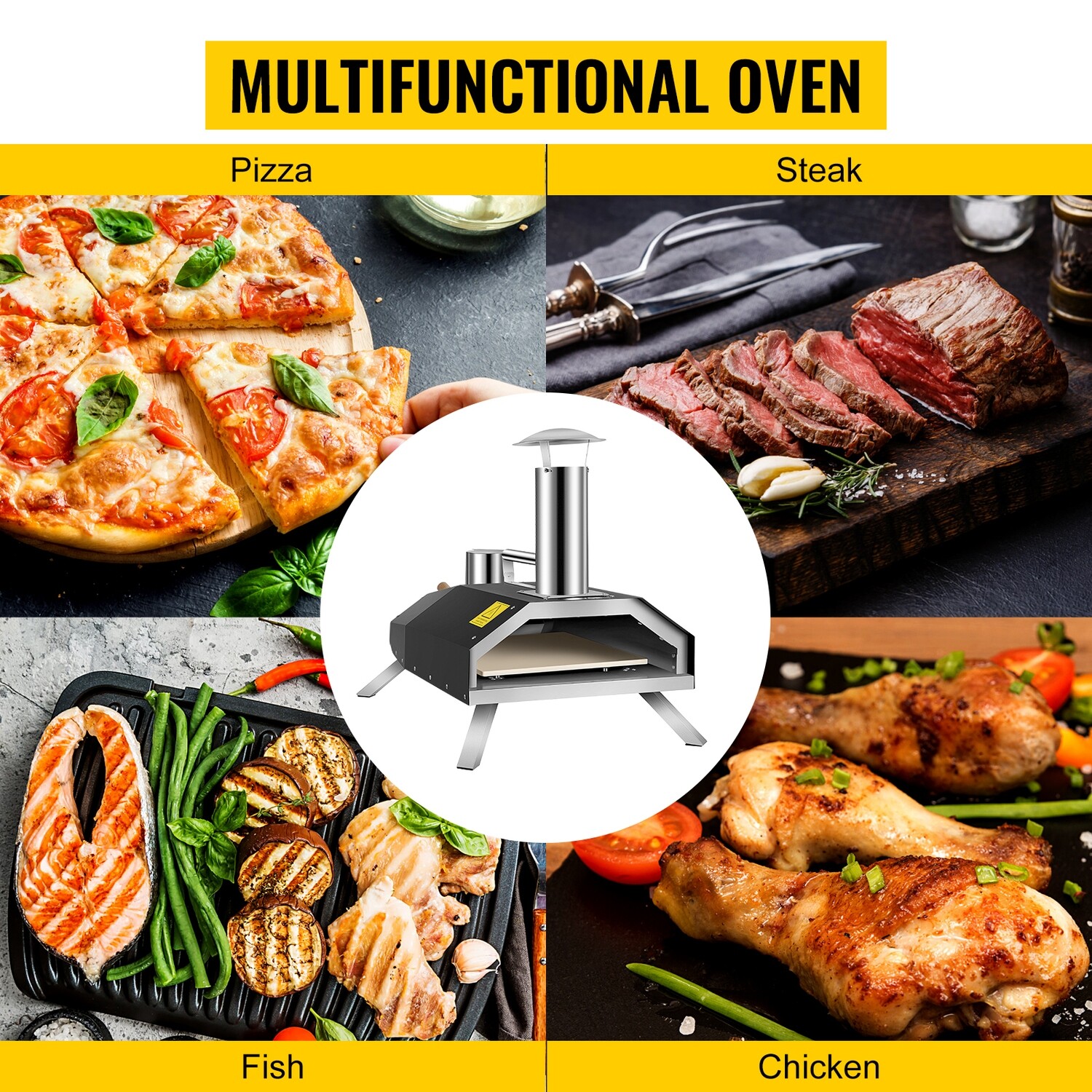 Portable Garden Outdoor Steel Folding Legs Wood Fired 12&quot; Stone Pizza Oven
