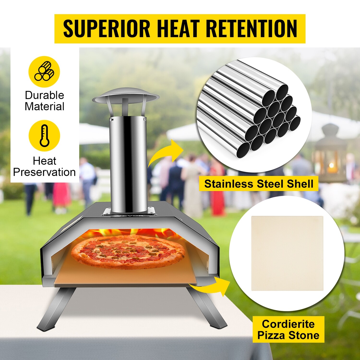 Portable Garden Outdoor Steel Folding Legs Wood Fired 12&quot; Stone Pizza Oven
