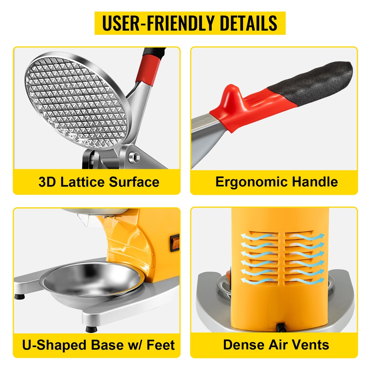 Ice Shaver Maker Yellow Snow Cone Maker 210lbs Electric Ice Crusher 300W for Quick and Refreshing Ice Treats