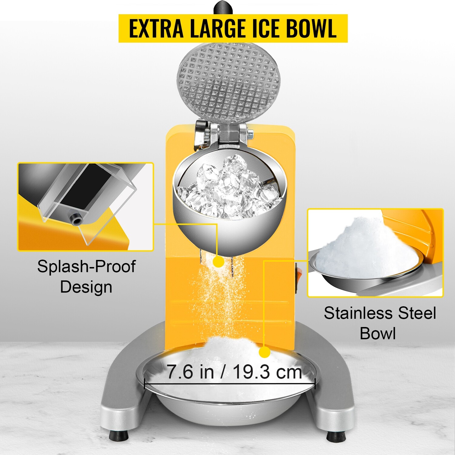 Ice Shaver Maker Yellow Snow Cone Maker 210lbs Electric Ice Crusher 300W for Quick and Refreshing Ice Treats