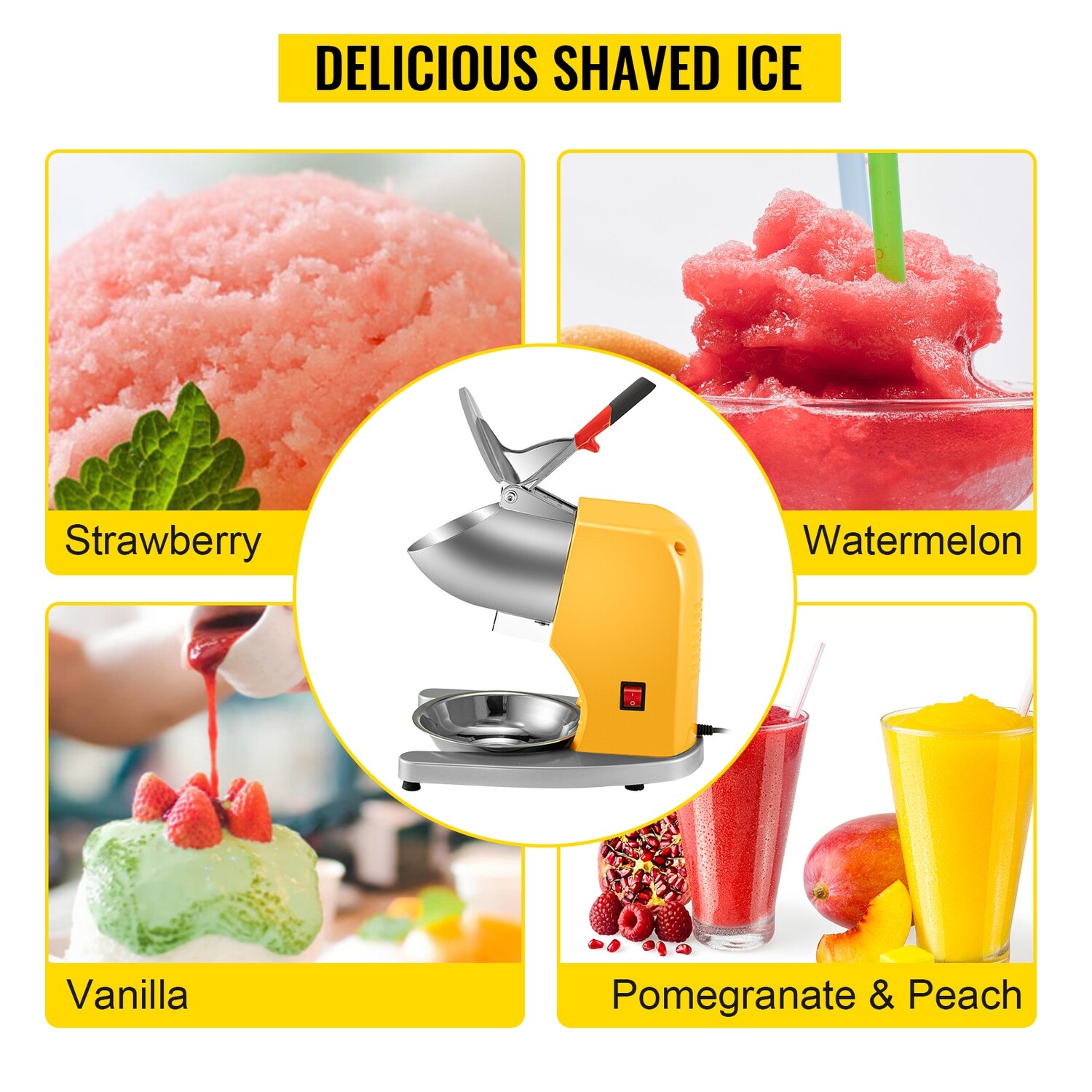 Ice Shaver Maker Yellow Snow Cone Maker 210lbs Electric Ice Crusher 300W for Quick and Refreshing Ice Treats