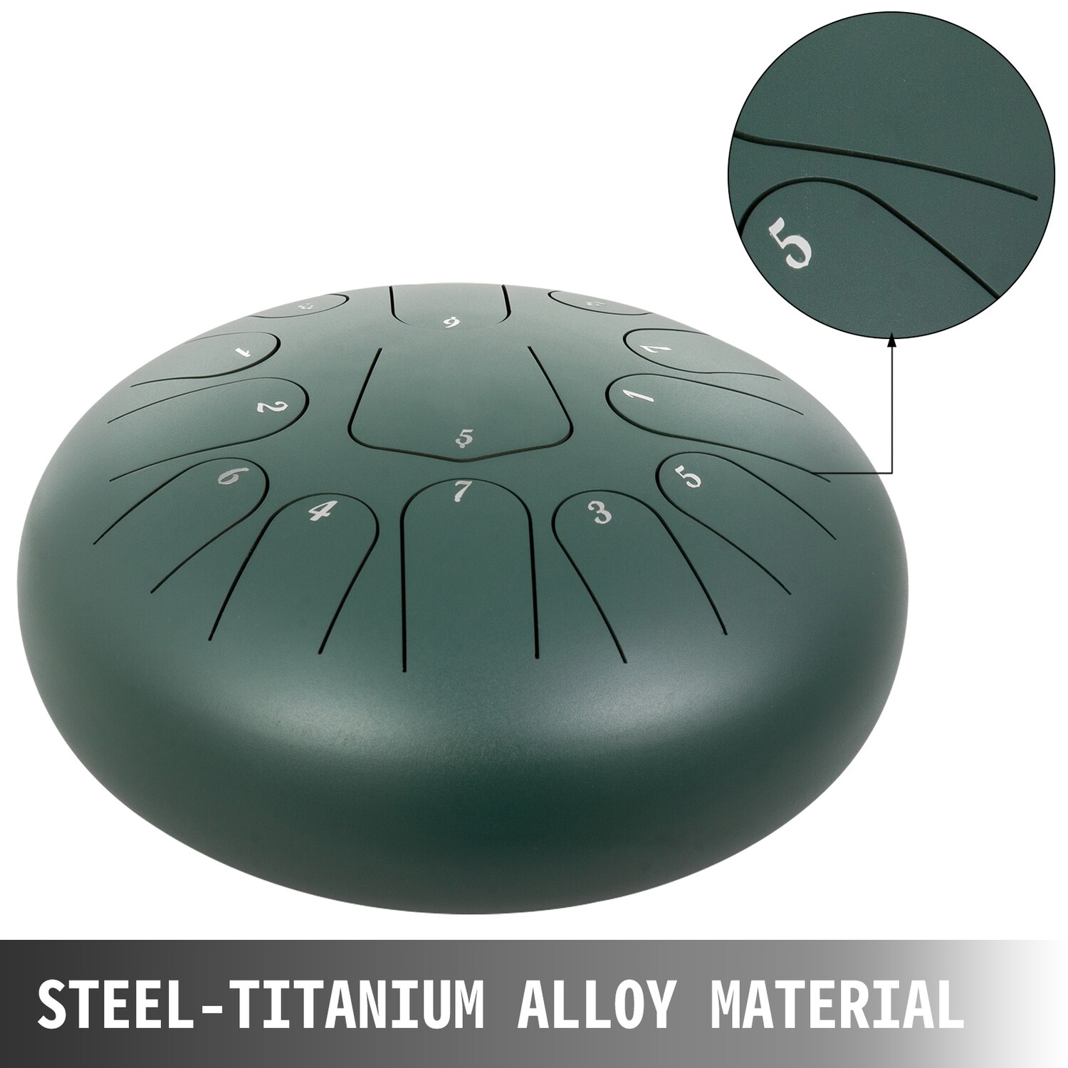 12&quot; 13-Note Pan Drum – Green Steel Tongue Handpan with Music Book for Melodic Play