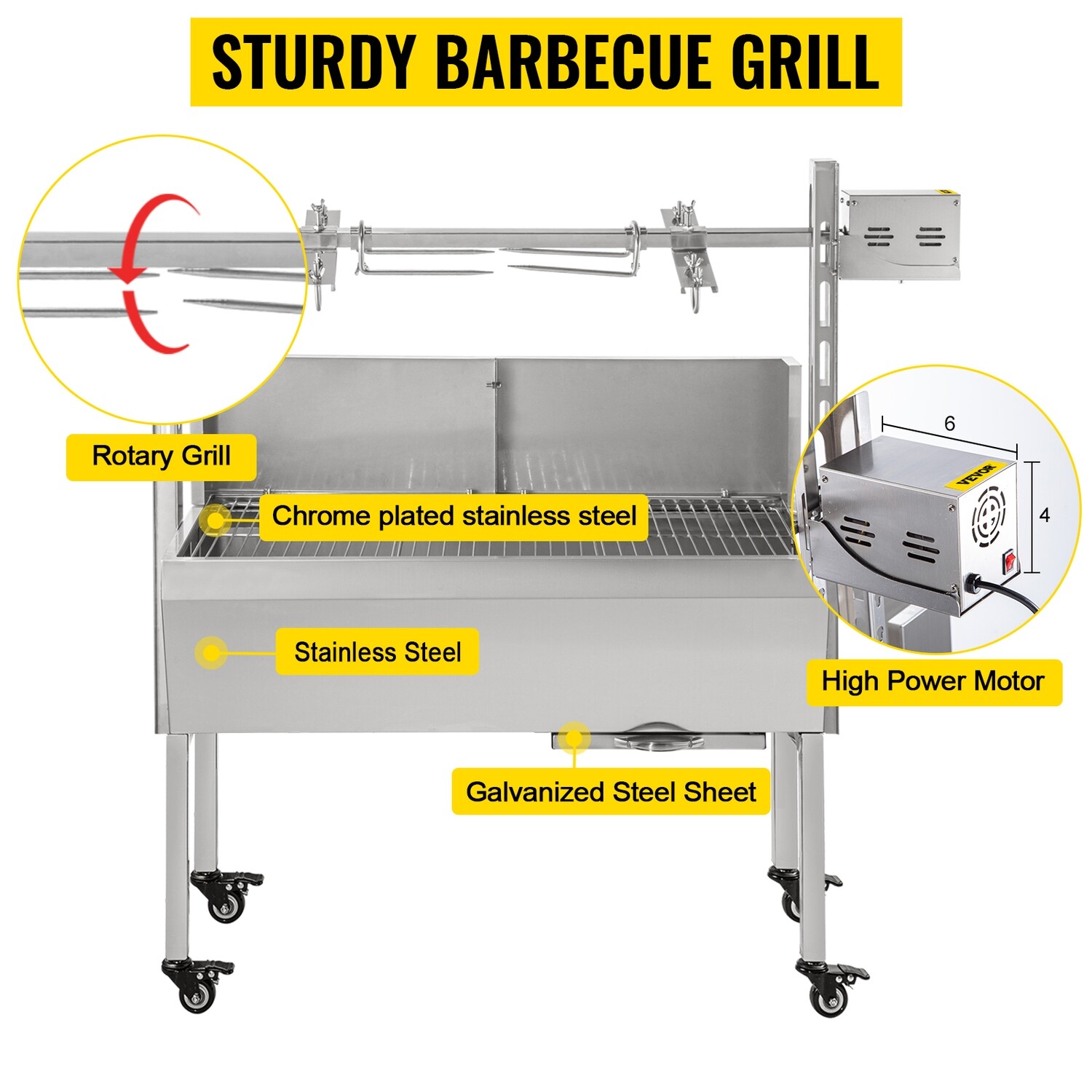 BBQ Lamb Goat Rotisserie Spit Roast Grill – 37&quot; Spit Hog Roaster, 60kg Capacity for Outdoor Barbecue Cooking