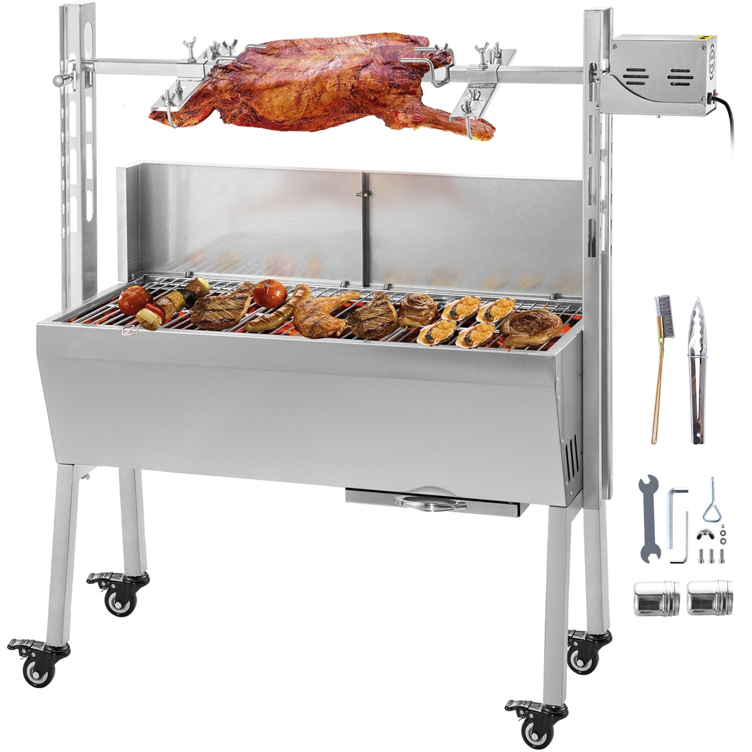 BBQ Lamb Goat Rotisserie Spit Roast Grill – 37&quot; Spit Hog Roaster, 60kg Capacity for Outdoor Barbecue Cooking