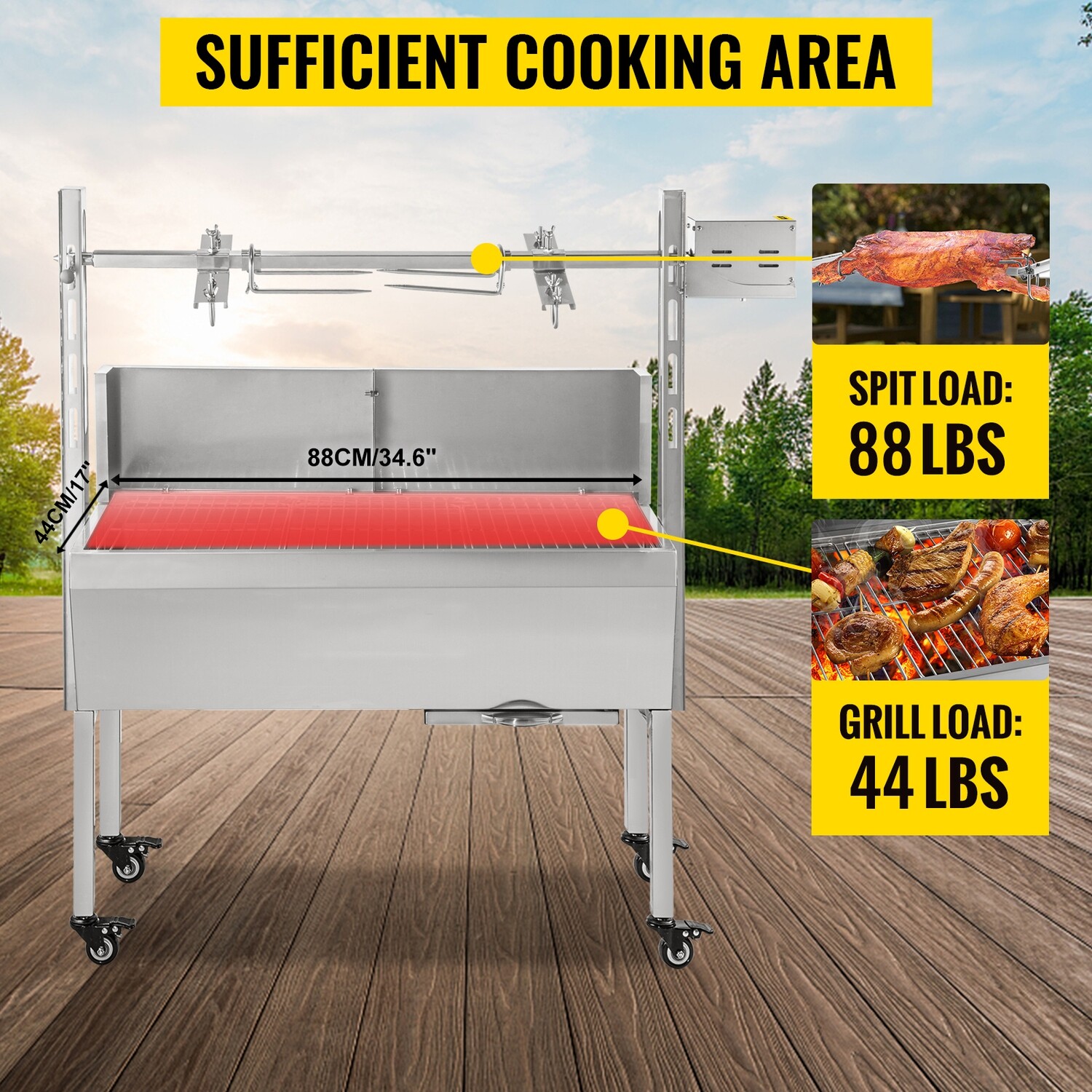 BBQ Lamb Goat Rotisserie Spit Roast Grill – 37&quot; Spit Hog Roaster, 60kg Capacity for Outdoor Barbecue Cooking