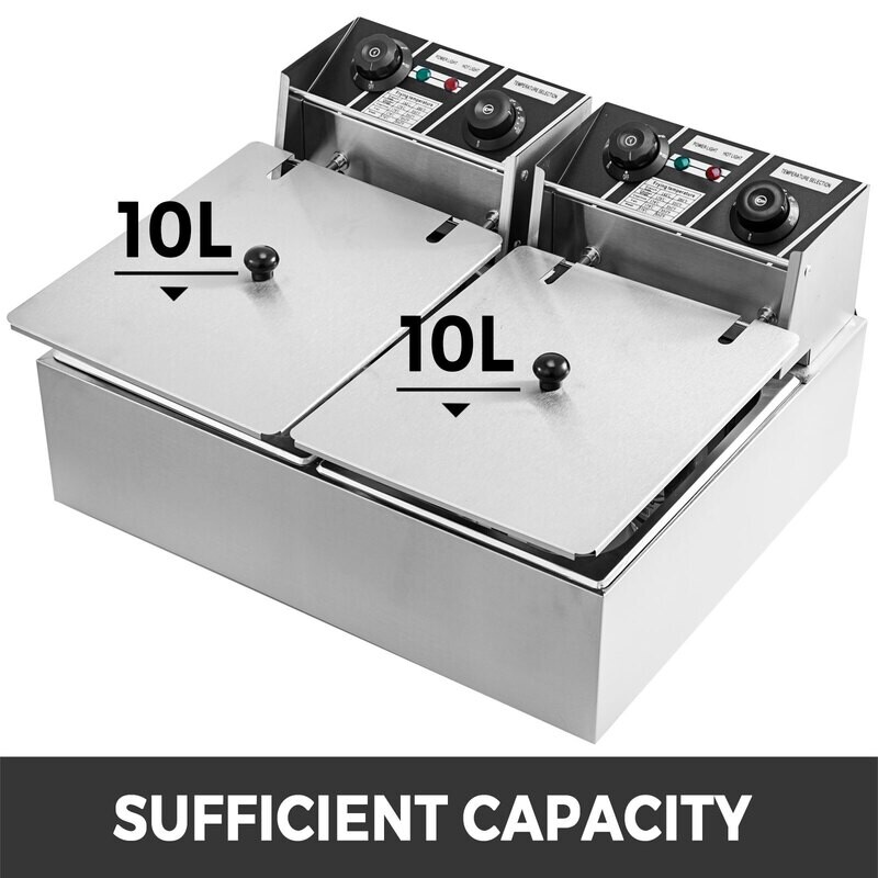 Commercial 5000w Double Tank Electric Chip Fryer 20l Deep Fryer Stainless Steel