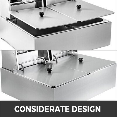 Commercial 5000W Double Tank Electric Chip Fryer, 20L Deep Fryer Stainless Steel for Restaurants, Cafes, and Food Service