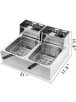 Commercial 5000W Double Tank Electric Chip Fryer, 20L Deep Fryer Stainless Steel for Restaurants, Cafes, and Food Service