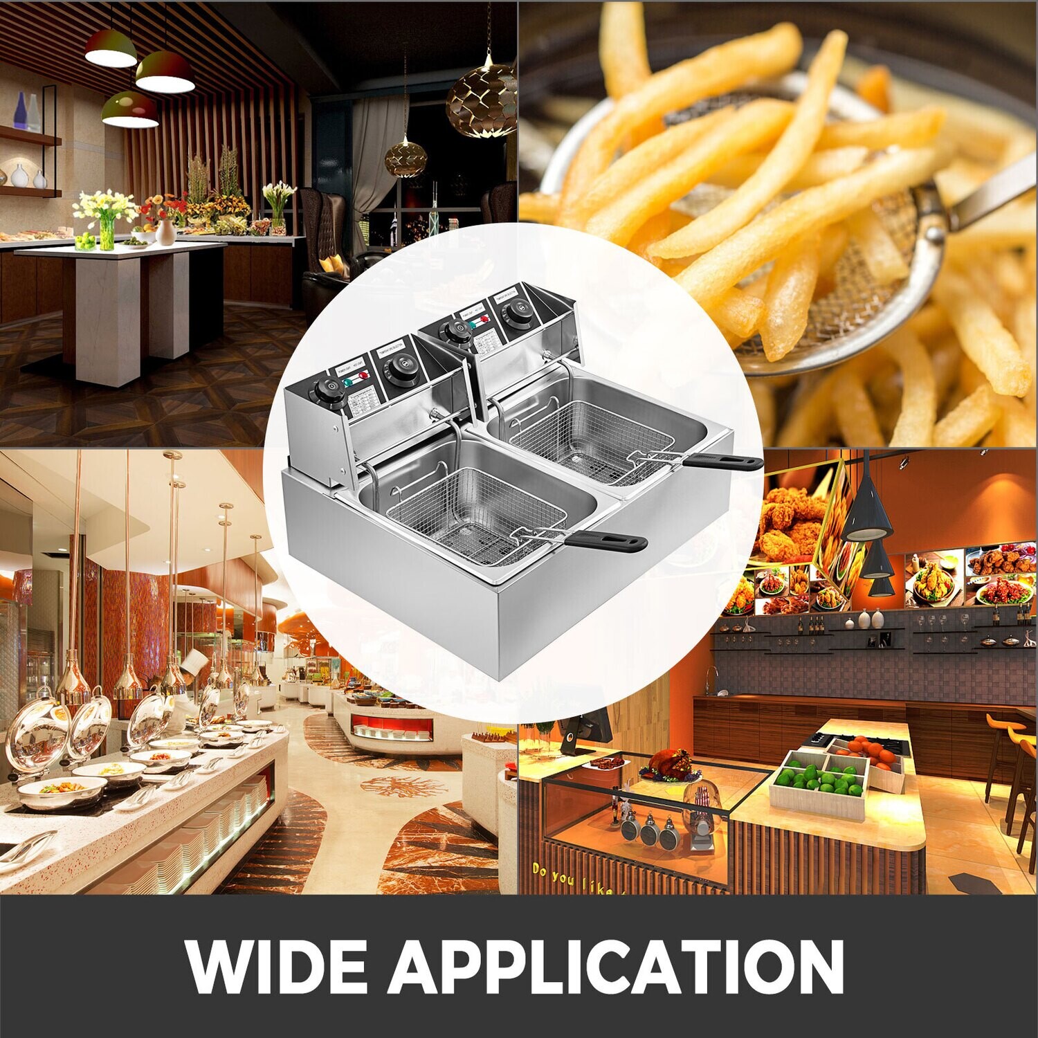 Commercial 5000W Double Tank Electric Chip Fryer, 20L Deep Fryer Stainless Steel for Restaurants, Cafes, and Food Service