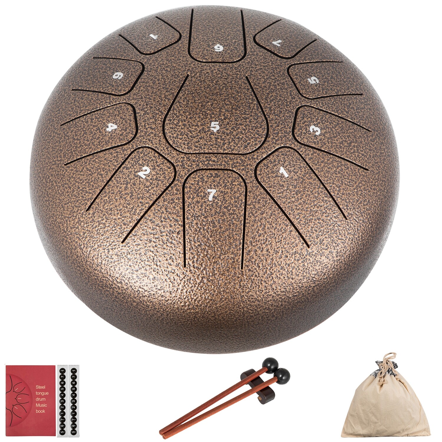 11 Notes Steel Tongue Drum Percussion Instrument 8 Inch Chestnut