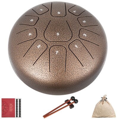 11-Note Steel Tongue Drum, 8-Inch Percussion Instrument in Chestnut – Perfect for Meditation, Yoga, and Musical Exploration