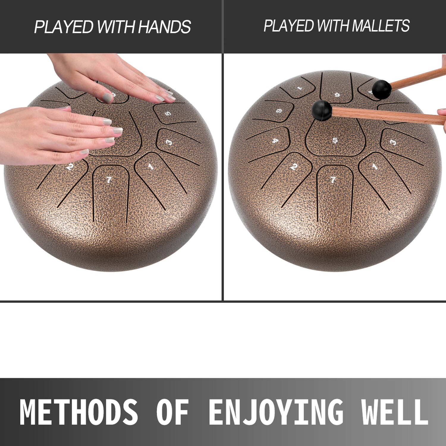 11-Note Steel Tongue Drum, 8-Inch Percussion Instrument in Chestnut – Perfect for Meditation, Yoga, and Musical Exploration
