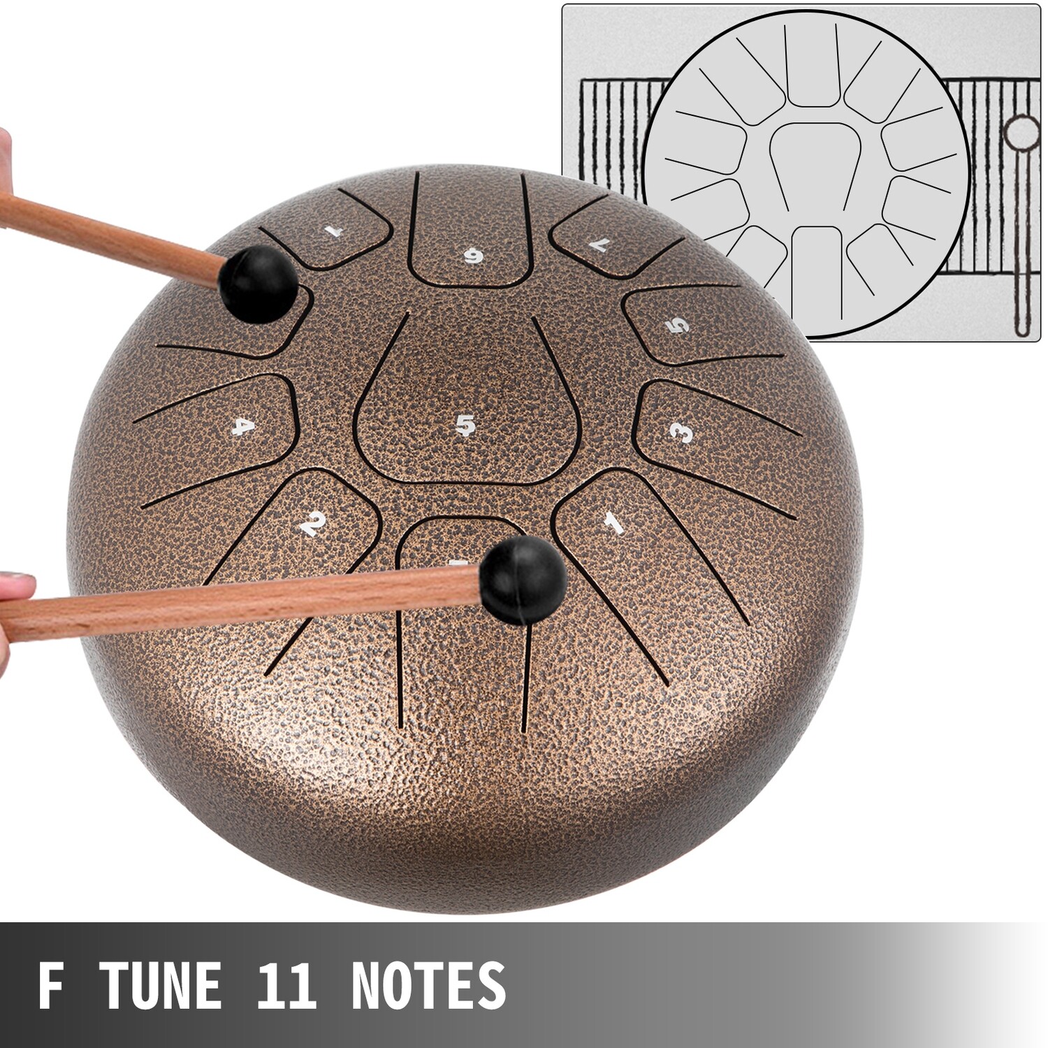 11-Note Steel Tongue Drum, 8-Inch Percussion Instrument in Chestnut – Perfect for Meditation, Yoga, and Musical Exploration