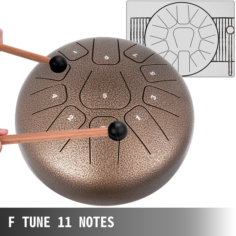 11 Notes Steel Tongue Drum Percussion Instrument 8 Inch Chestnut