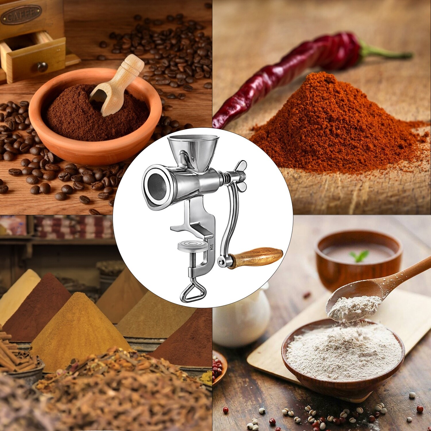 Grain Grinder Instructions Manual Coffee Grinder Grain Mill Stainless Steel for Home Use, High Efficiency and Durability
