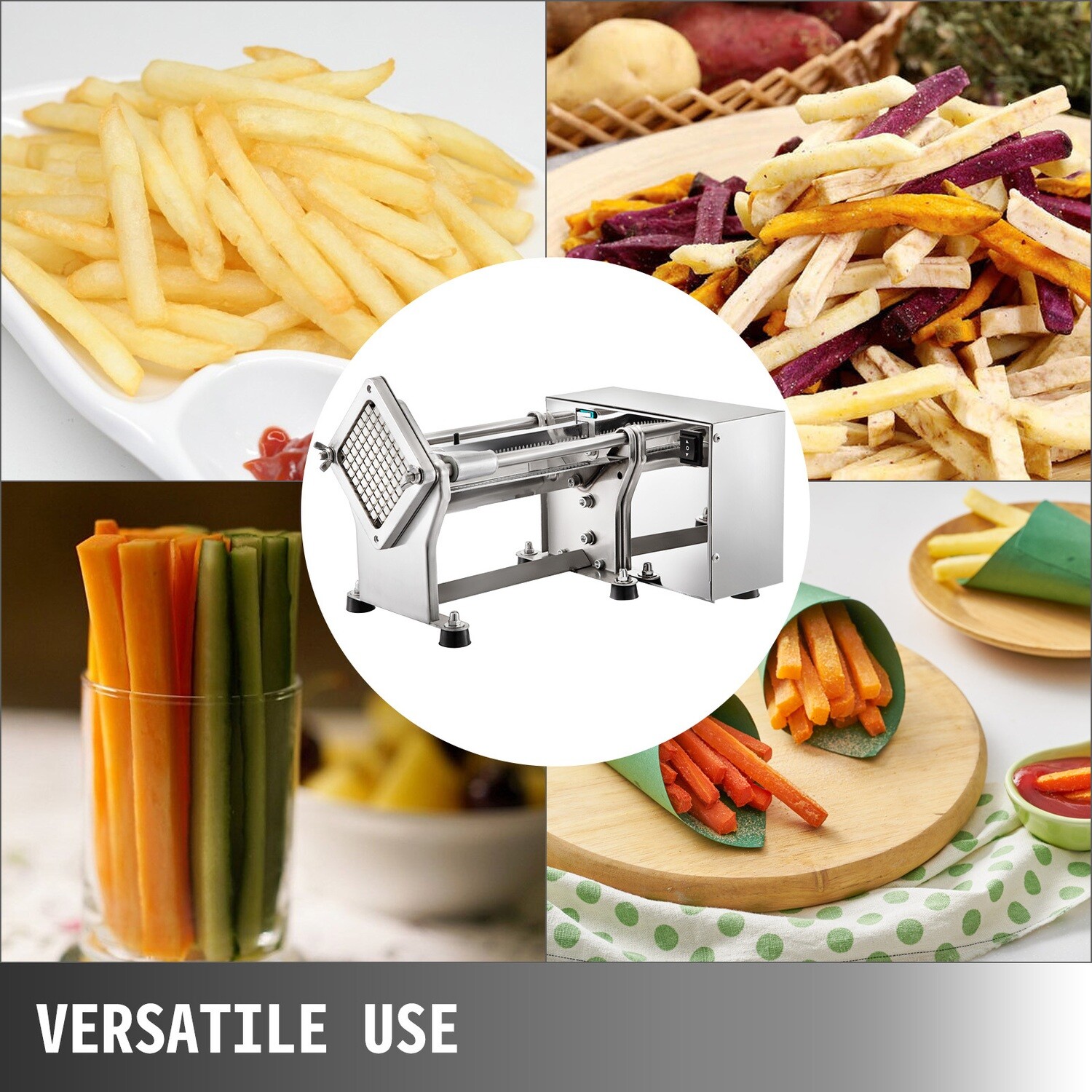 Stainless Steel Electric Fry Cutter with 4 Replaceable Blades, Electric Potato &amp; Chips Slicer, Cutter
