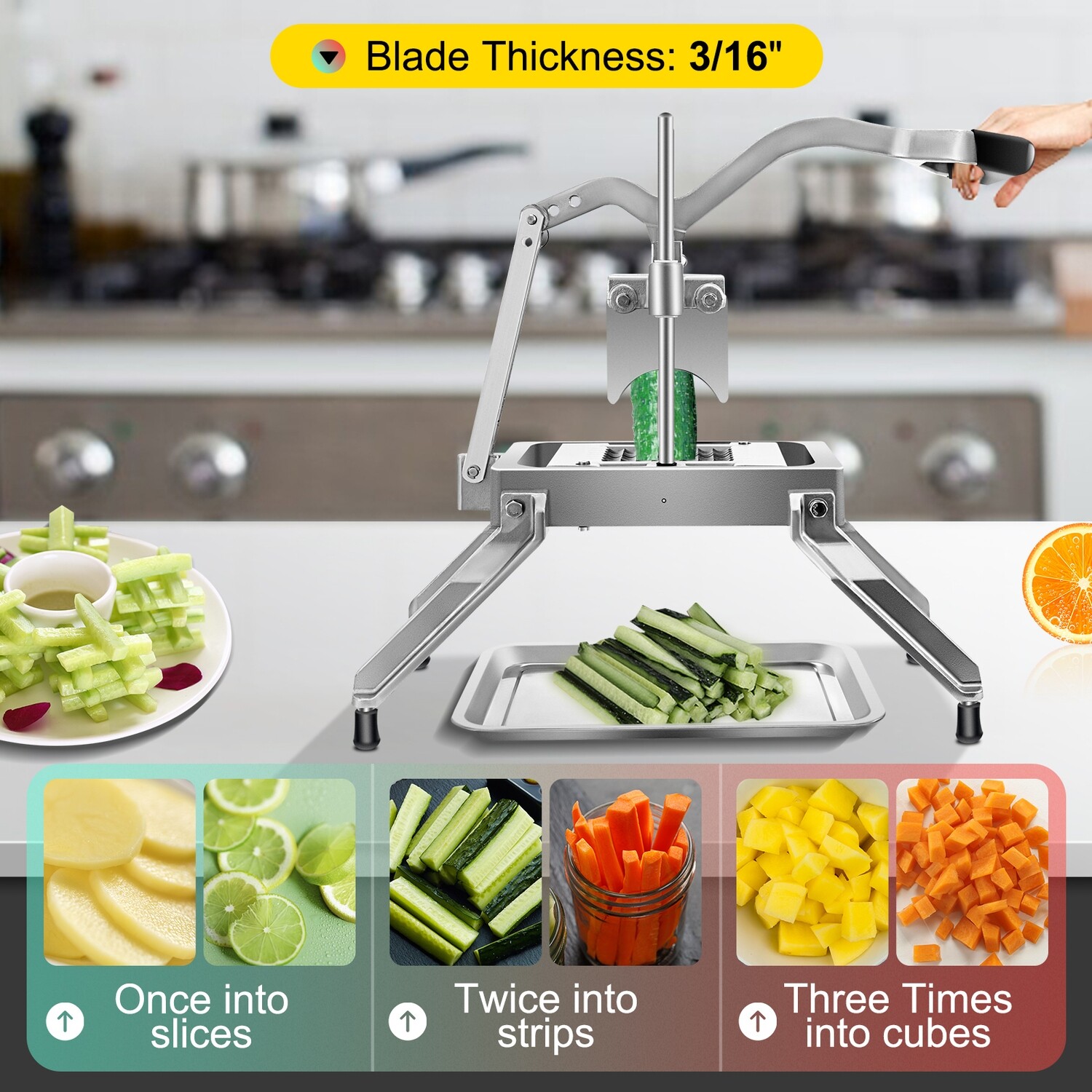 Multipurpose Quick Onion Slicer Stainless Steel Blade with Tray 3/16&quot;