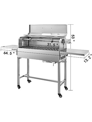 BBQ Charcoal Grill with 4 Caster Wheels – Patio Grill with 2 Side Boards and Smoking Features for Garden BBQs
