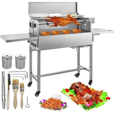 BBQ Charcoal Grill with 4 Caster Wheels – Patio Grill with 2 Side Boards and Smoking Features for Garden BBQs