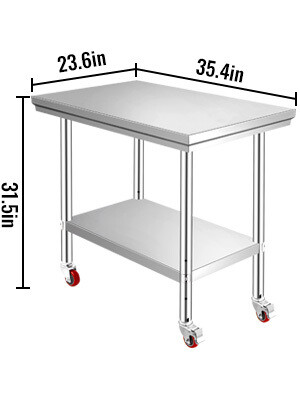 Stainless Steel Workbench 36&quot;x24&quot; - Versatile Prep Table for Catering with Casters for Easy Mobility - Ideal for Food Preparation and Commercial Use