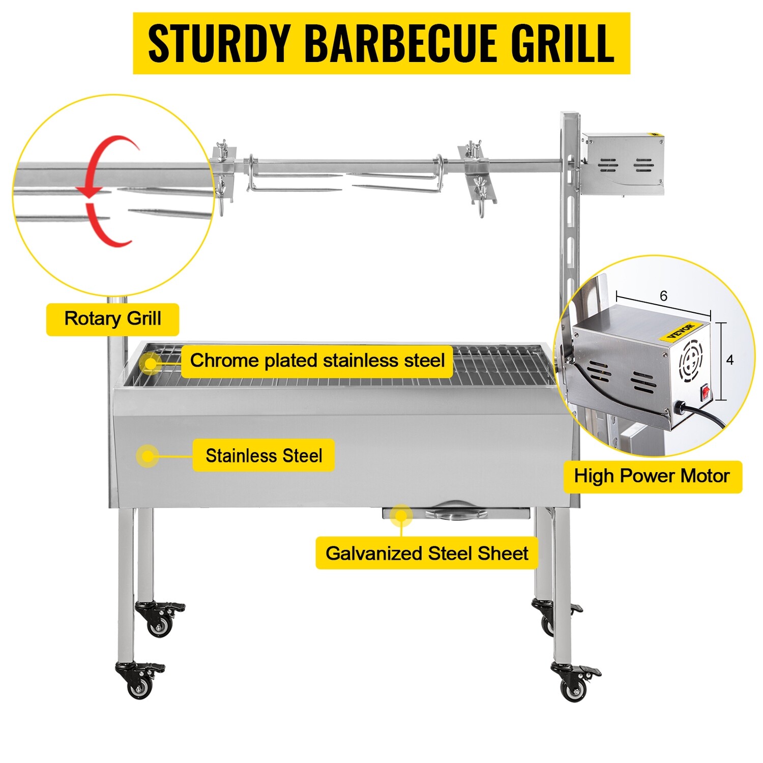 Catering Rotisserie Roasting 43&quot; – 40kg Hog Spit Roaster BBQ Pig Roaster Machine for Outdoor Cooking