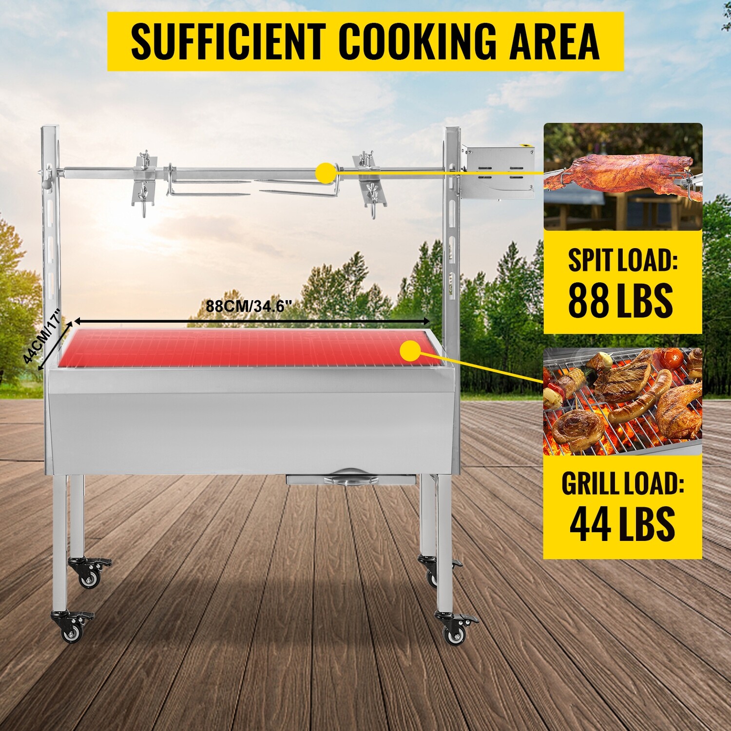 Catering Rotisserie Roasting 43&quot; – 40kg Hog Spit Roaster BBQ Pig Roaster Machine for Outdoor Cooking