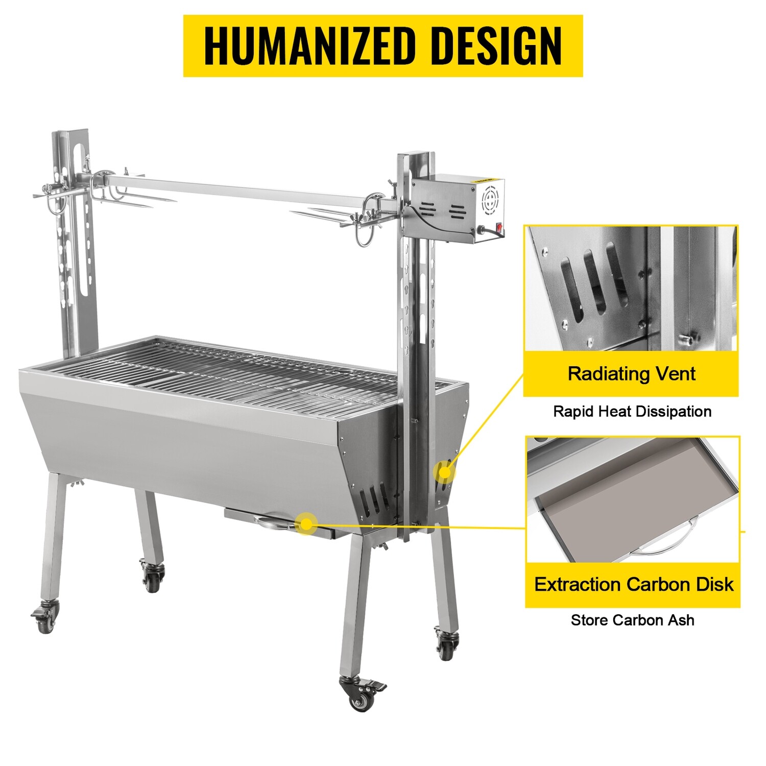 Catering Rotisserie Roasting 43&quot; – 40kg Hog Spit Roaster BBQ Pig Roaster Machine for Outdoor Cooking