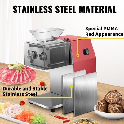 Commercial Meat Cutting Machine, Stainless Steel Food Cutter for Restaurant and Supermarket, Heavy Duty Lamb, Beef, and Chicken Slicing Machine, Professional Kitchen Equipment