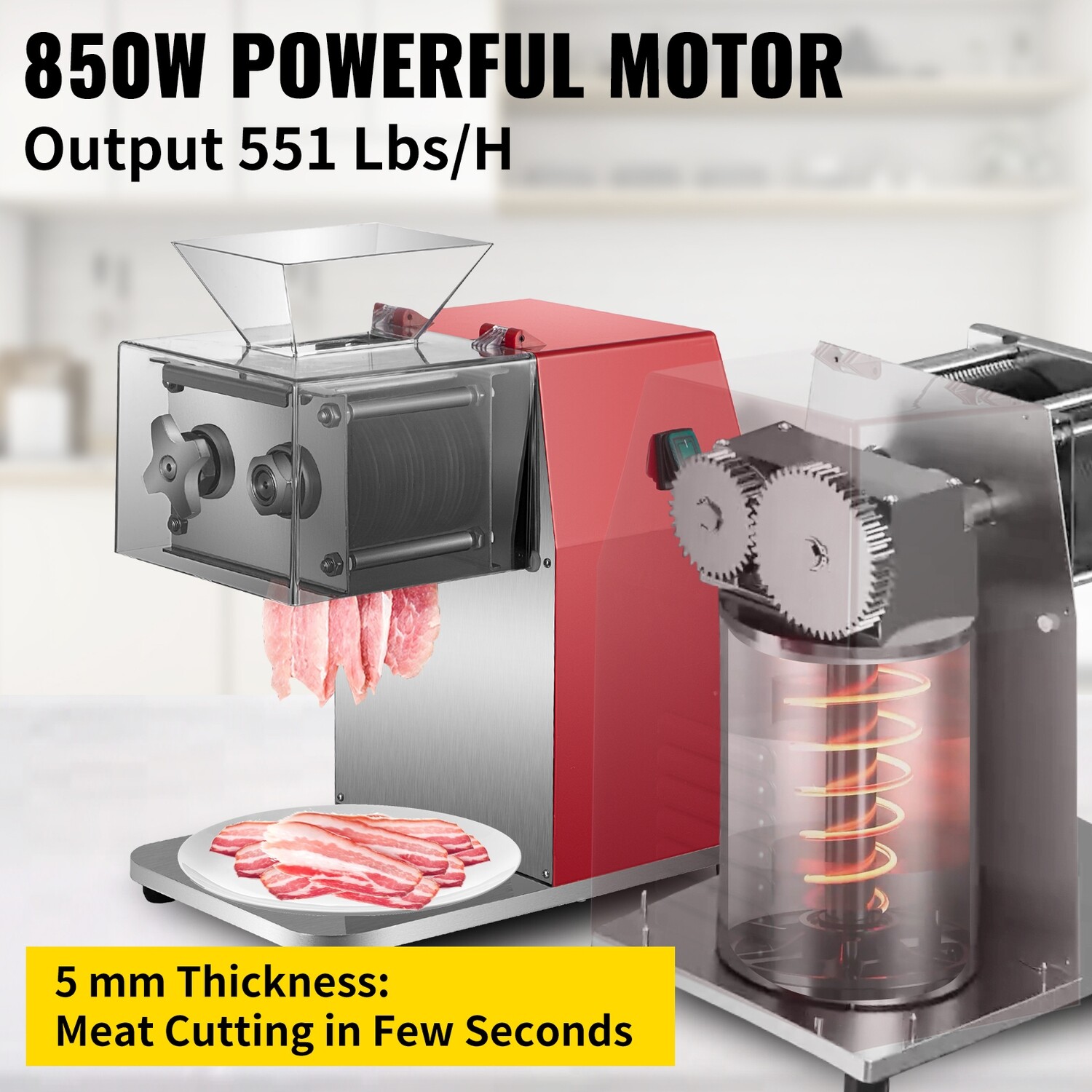 Commercial Meat Cutting Machine, Stainless Steel Food Cutter for Restaurant and Supermarket, Heavy Duty Lamb, Beef, and Chicken Slicing Machine, Professional Kitchen Equipment
