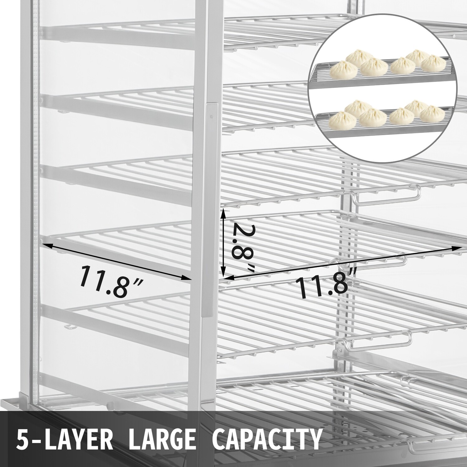 5-Layer Commercial Food Warmer Steamer, Stainless Steel Bun Warmer with Racks, Restaurant Buffet Food Steam Machine