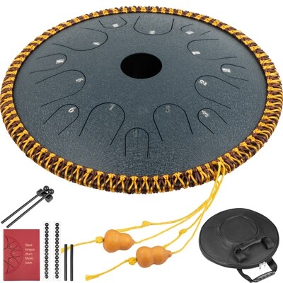14-Inch Tongue Drum with 14 Notes – Dish-Shaped Design, Navy Blue Color, Decorated with Rope for Musical and Aesthetic Appeal