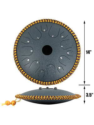 14-Inch Tongue Drum with 14 Notes – Dish-Shaped Design, Navy Blue Color, Decorated with Rope for Musical and Aesthetic Appeal